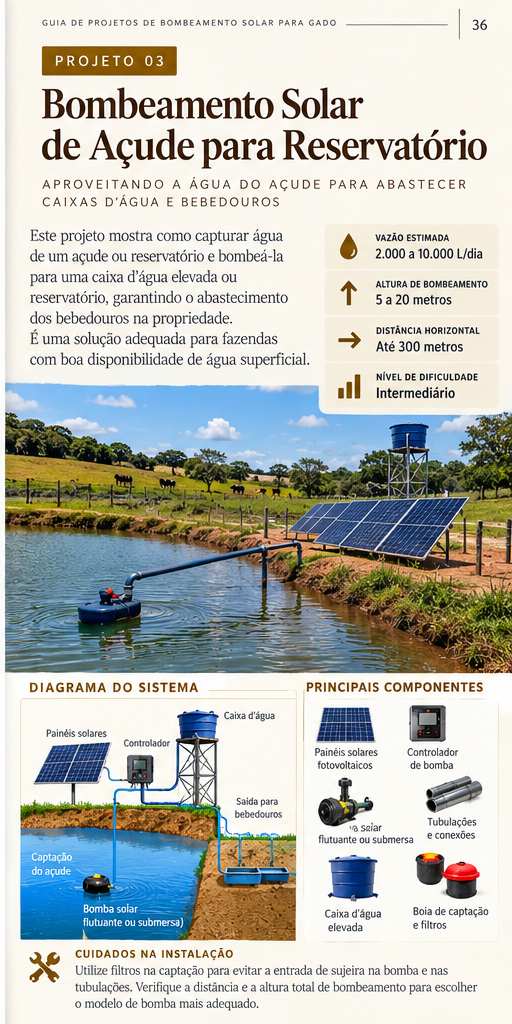 Página de projeto de bombeamento solar de açude para reservatório